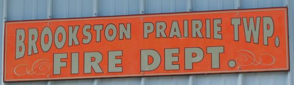 Brookston Prairie Township Fire Department sign detail.