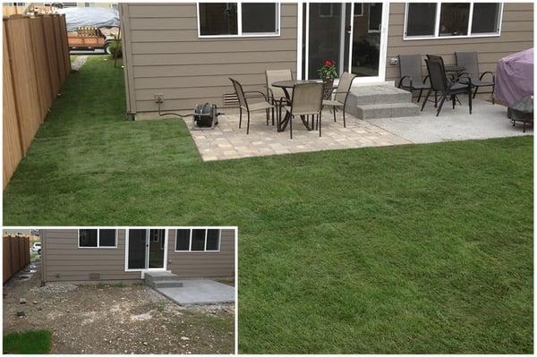 Before and After of a Patio and Sod job.