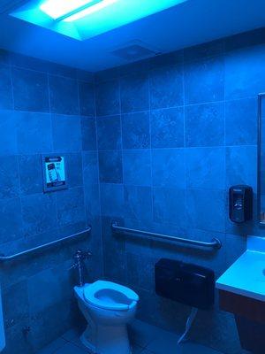 Blue lights in the restrooms!