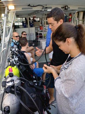 Setting up gear before our dive