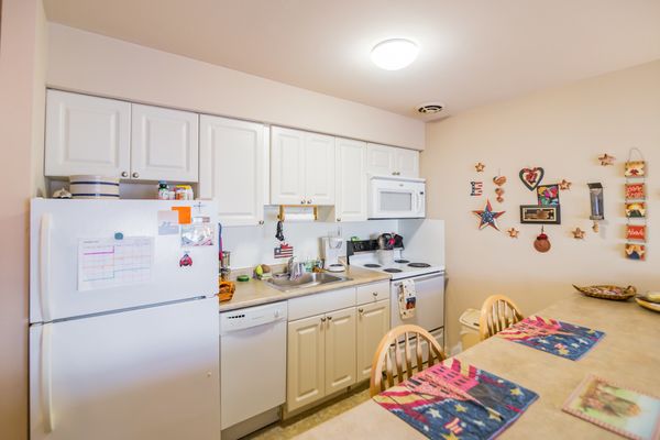 Newly renovated kitchens with full complement of appliances