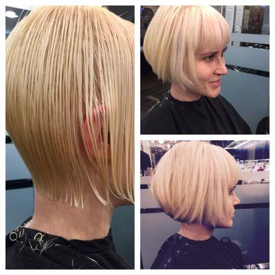 Highlights roses gold and bob haircut by Myly Hair Artist