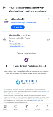 Notice of deletion of patient portal