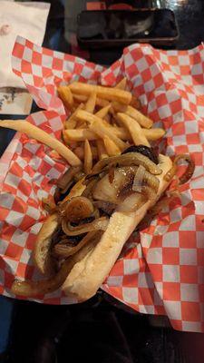 Bratwurst with grilled onions