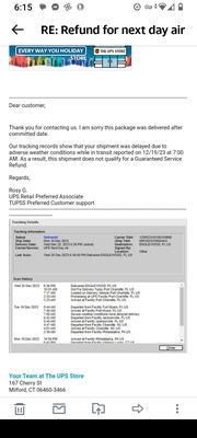 Email from the Big boys to The UPS store and then the lie told