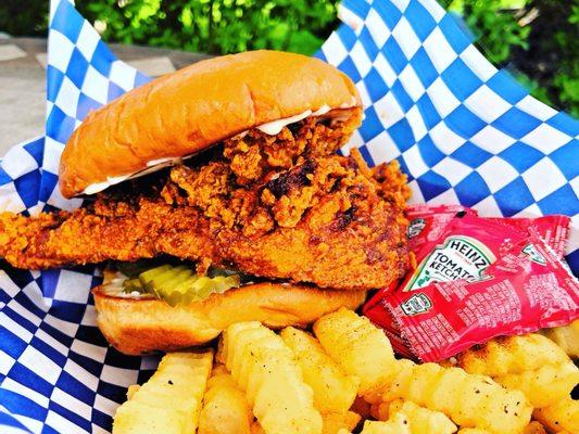 OG Nashville Hot Chicken Sandwich. Our top selling item! Two juicy tenders lathered in our house Nashville sauce toasted bun, mayo & pickles