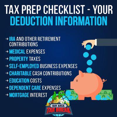 Tax Prep Checklist - Your Deduction Information