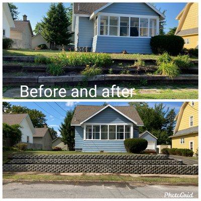 New step down retaining wall