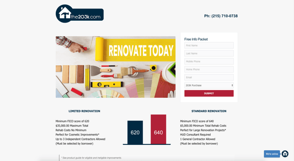 Landing page for our client in mortgage industry -https://the203k.com/