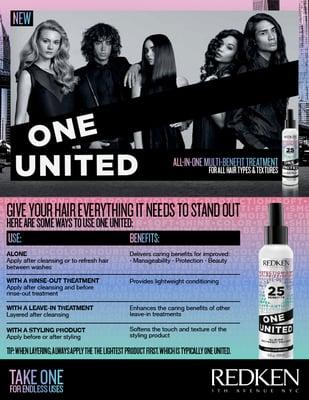 New product detail.  Redken One United is the best thing since sliced bread!  No matter what type of hair you have, it works!