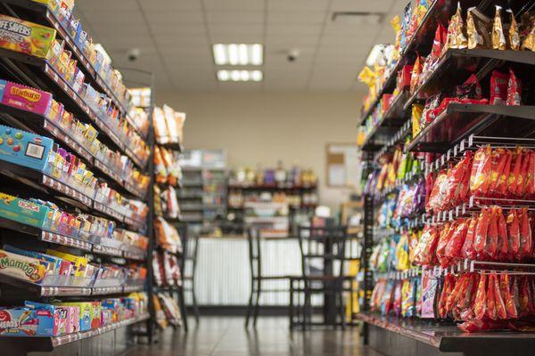 Large snack selection.