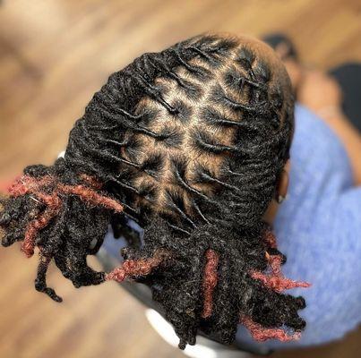 Loc retwist and style with color