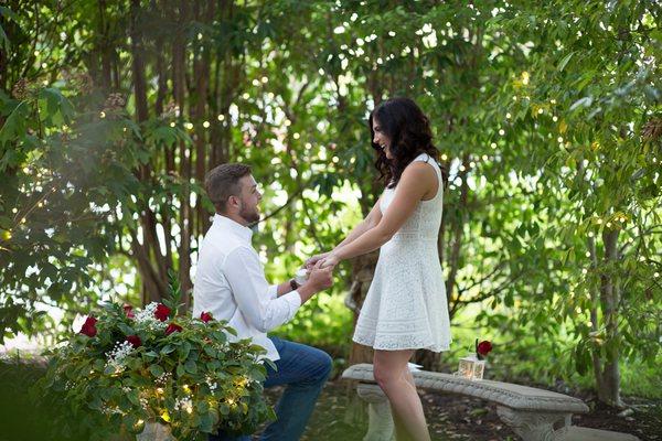 Wedding Proposals in the Heard-Craig Center Secret Garden.  Downtown McKinney, Texas