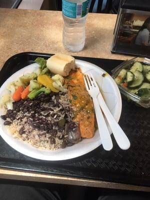 Salmon with rice and beans.  $12