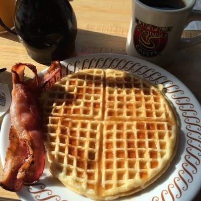 $5.55 (?) special. Single waffle with either bacon, ham, or sausage. Bacon option comes with 3 slices.