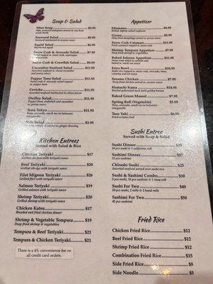 Menu as of 8/28/22