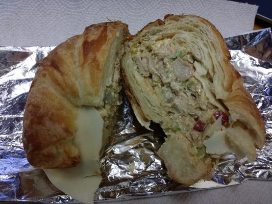 Chicken salad sandwich on a croissant