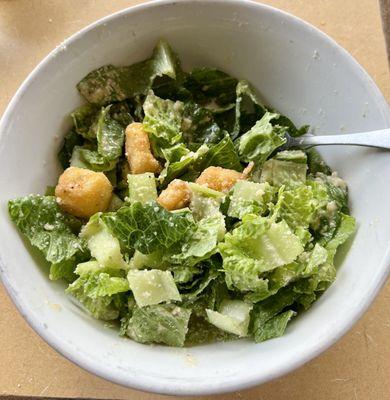 Delicious Caesar salad with warm polenta croutons!