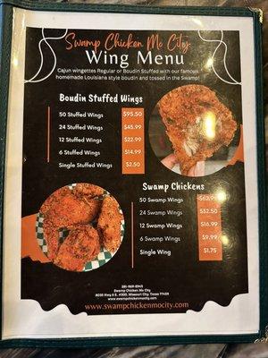 Wing Menu