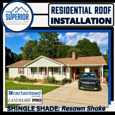 Residential roof replacement installation in Burlington NC in the CertainTeed Shade: Resawn Shake.