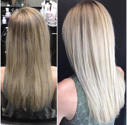 Color and keratin treatment before and after