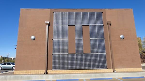 Solar panels on the south side of the building.