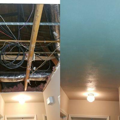 Drywall repair, before and after