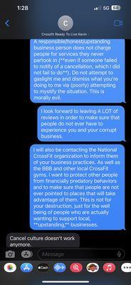 Interaction with Kevin, the owner of the financially predatory business, CrossFit Ready 2 Live.