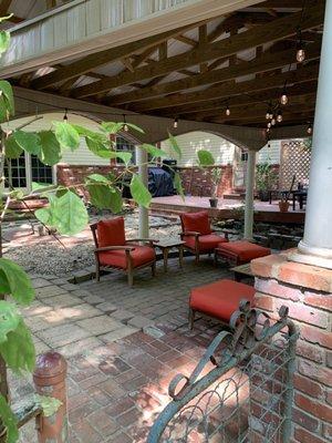 Tranquil patio with fire pit of Stone Face Manor