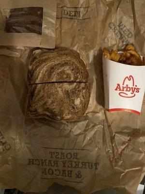 Corned Beef Reuben, Curly Fries (Small) and Triple Chocolate Cookie.