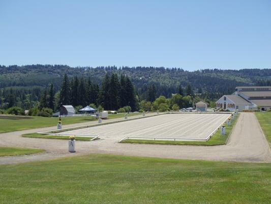 View from the Announcer's Tower looking on to the Terrace Arena at DevonWood Equestrian Centre.