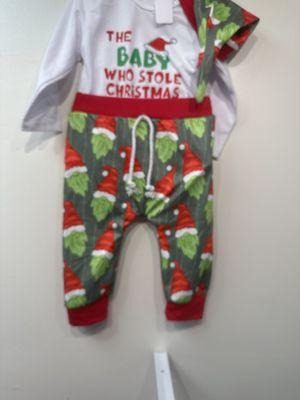 3-6 months Onesie baby who stole Christmas with pants and hat.