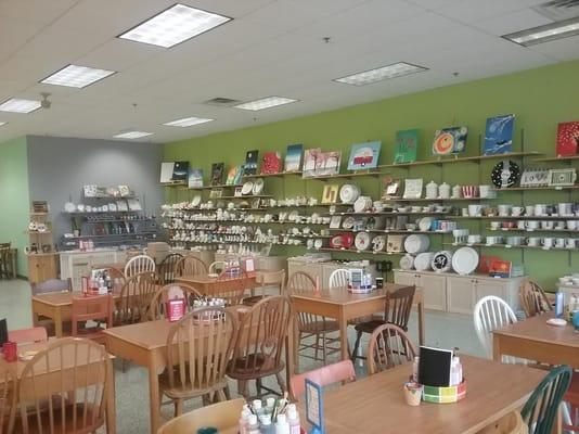 View of our pottery wall and a bit of the glass.