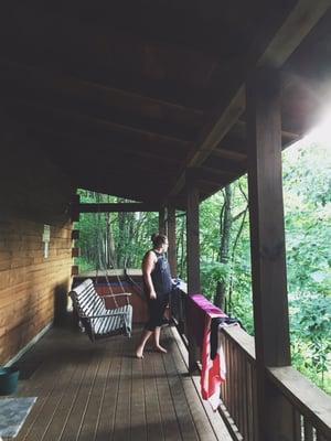 Back Porch with Hot tub and porchswing (not pictured a bench and also grill)