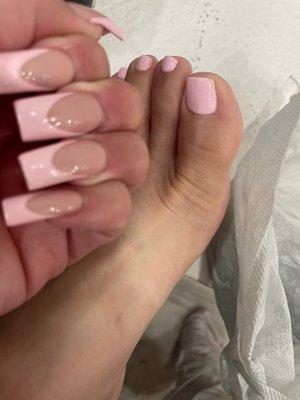 Matching pedi and acrylic nails