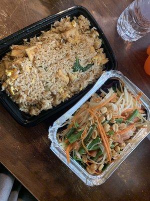 Papaya Salad and Basil Fried Rice with tofu