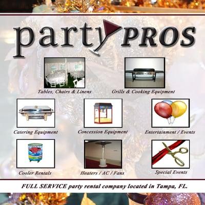 Party Pros Rentalex - Quality accessories such as chairs, tables, heaters, coolers, catering equipment and more for parties/special events.