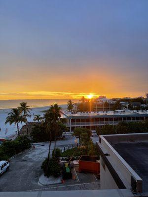 View from the 3rd floor balcony suite room at sunset.