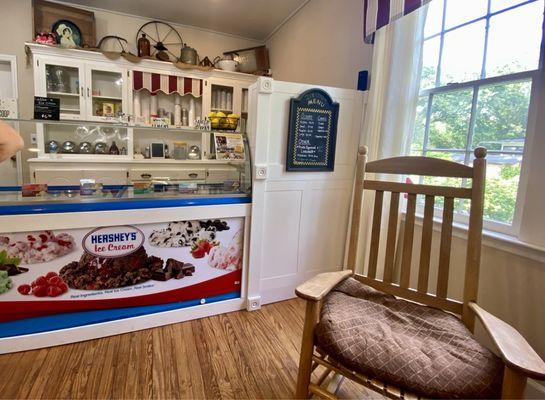 The ice cream parlor's comfy chairs.