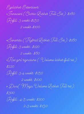 Lashes Price List