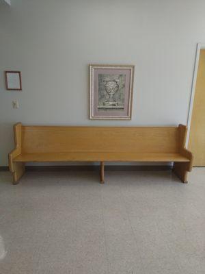 Old Church pew for sitting at.