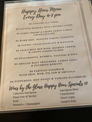 Happy hour menu