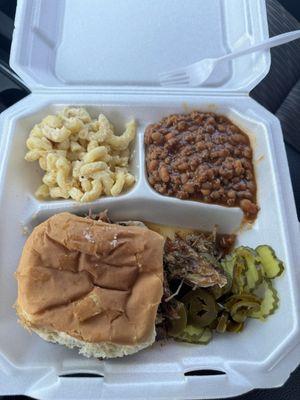 Pulled pork plate with 2 sides.