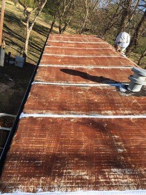 Resealed Mobile home roof seams.