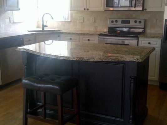 Kitchen Remodel Island after with granite counter top. Designed by Nancy from Niche by design