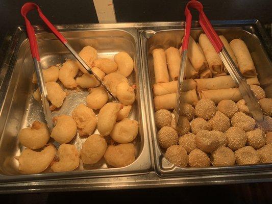 Fried shrimp, egg rolls, jin doi