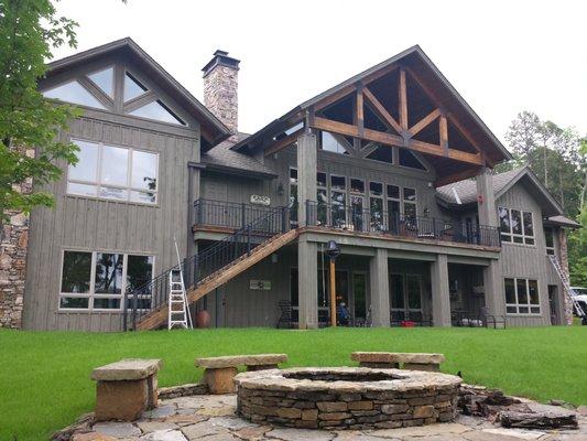 Residential window cleaning on the lake.