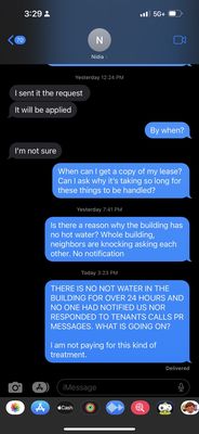 Management ignoring/late messaging back. Also "unsure" about when her own buildings will be prepared.