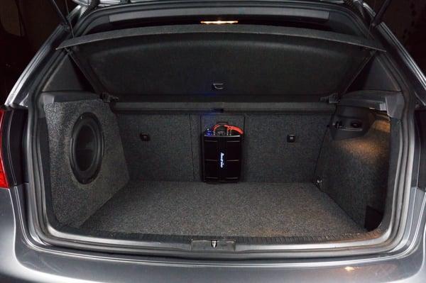 Here is my upgraded vw gti from on2audio!!  The sub built into the wall so I have my whole trunk space. Amazing work