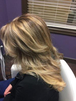 Balayage highlights blended with clients natural color.